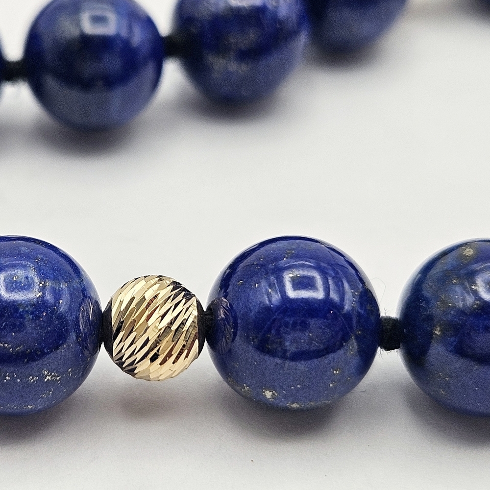 New 14k Gold Station Necklace & Blue Lapiz Stone Beads 18" - Picture 4 of 4